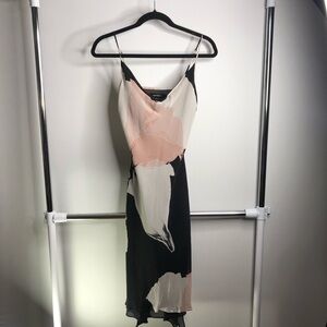 Express Vintage Silk Black Blush Pink White Midi Slip Size 7/8 Dress